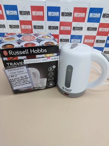 Hervidor Agua Eléctrico Travel 0,85 litros, 1000 W, Hervidor Viaje, 2 Tazas y Cucharas, Filtro Extraíble, Indicador Nivel Agua, Plástico, Russell Hobbs.